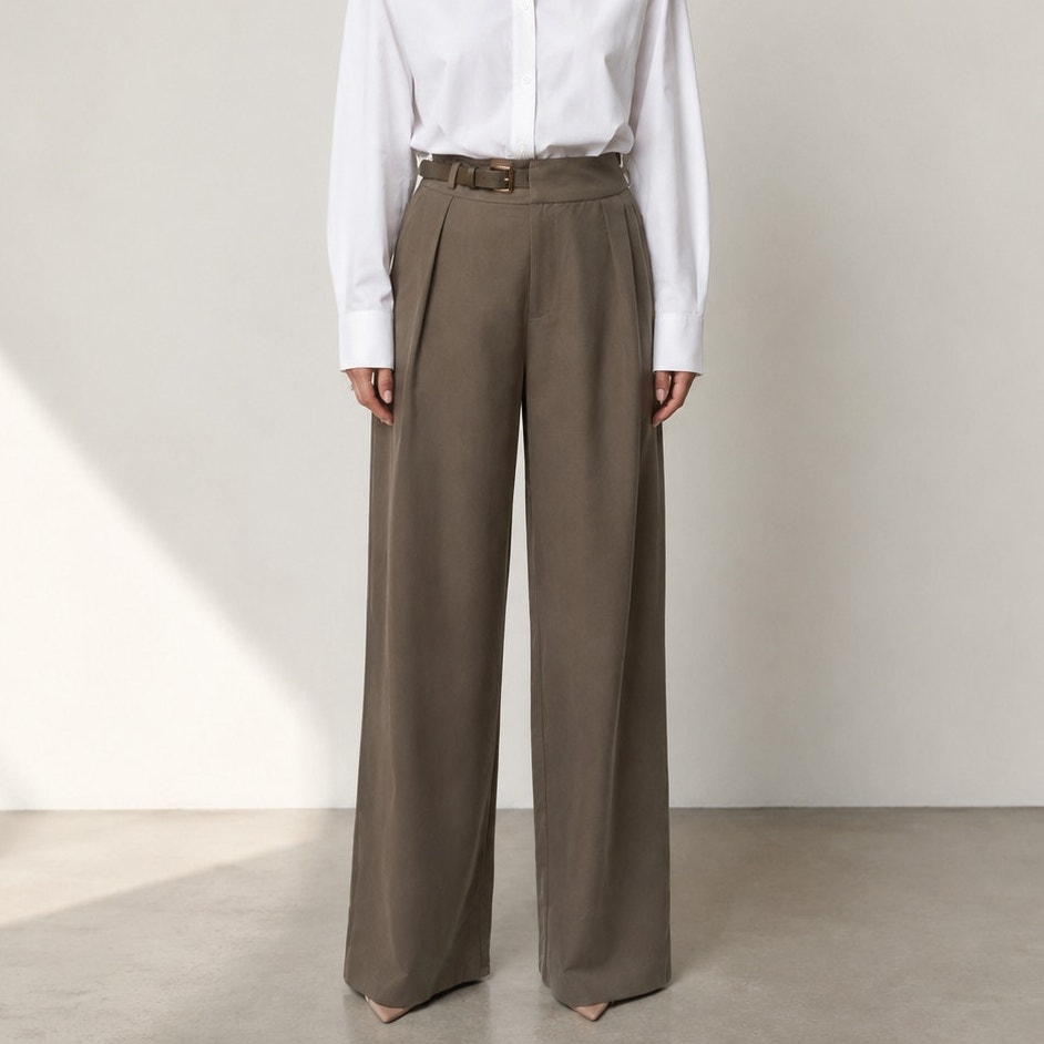 Jluxlabel Dark Taupe Everywhere Belted Trousers Womens Xl High-Rise Wide Leg